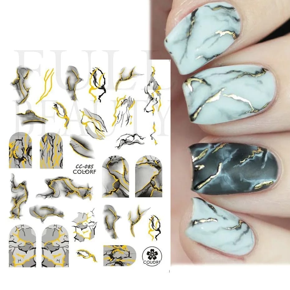 Marble Nail Stickers - Black and Gold I Love My Polish