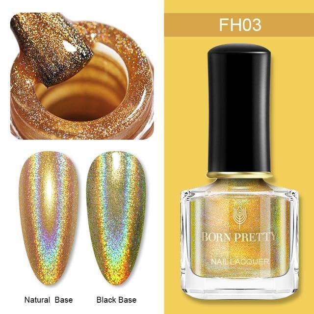 Born Pretty Golden Holographic FH-03 In the Name of God Nail Polish I Love My Polish